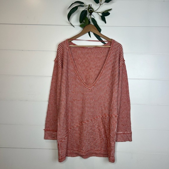 Free People Intimately Coral and White Striped Tunic Sweater - Size L - NWOT - Picture 4 of 6